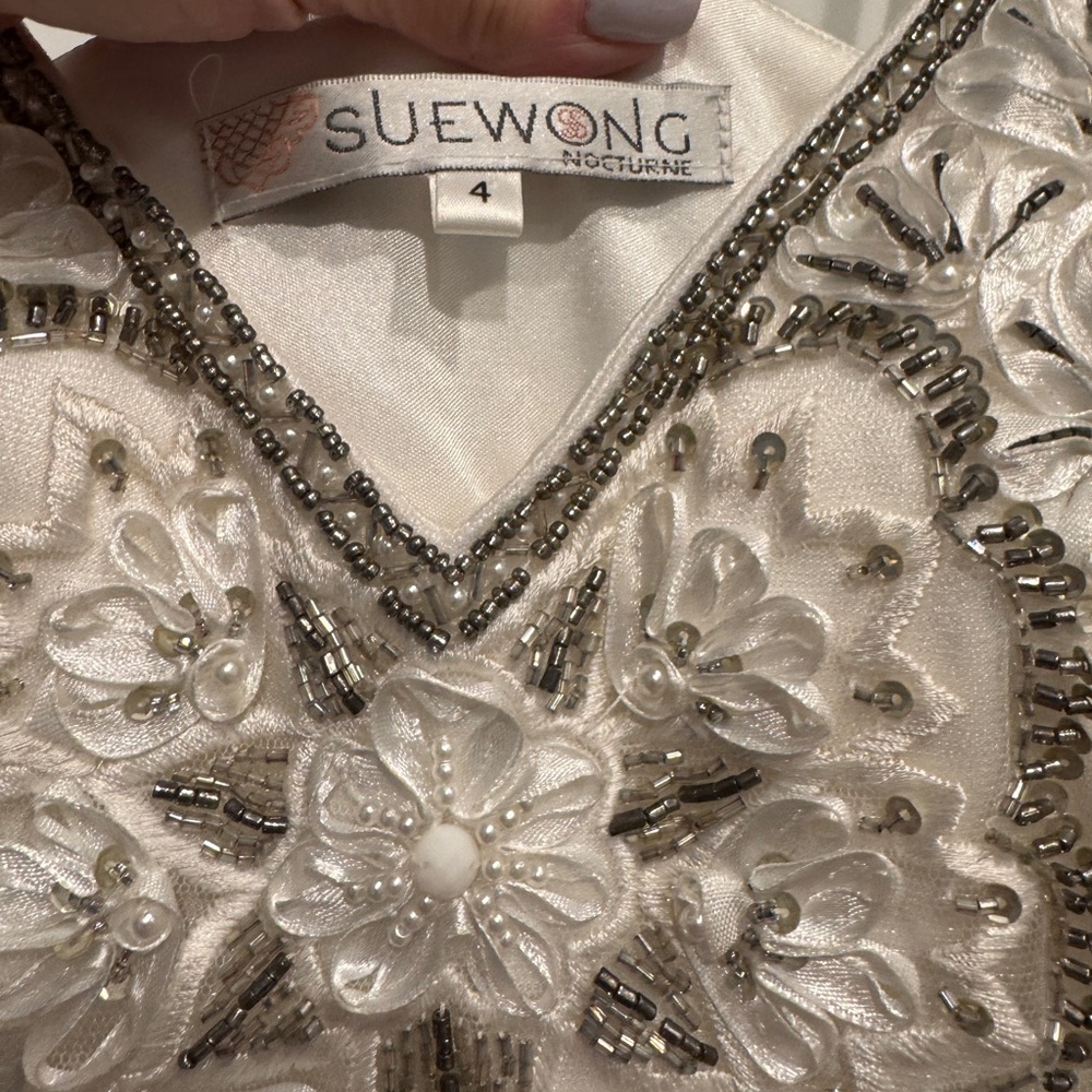 Sue Wong  Grecian White Beaded Elegant Evening Gown, Size XS - Picture 15 of 16